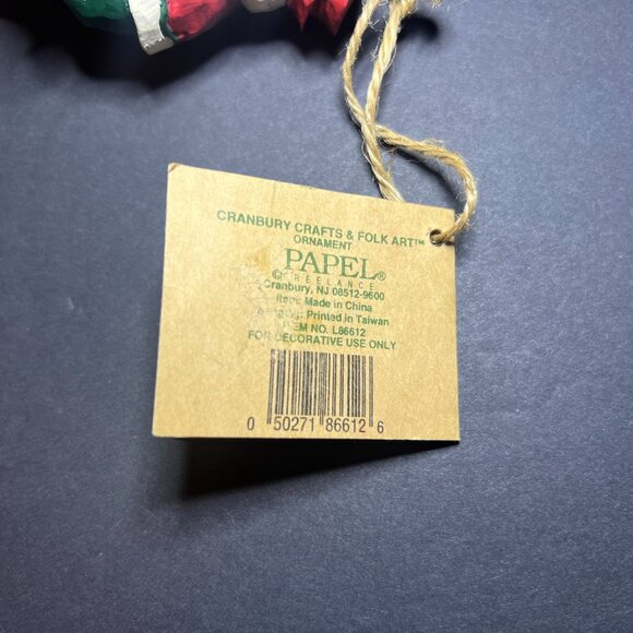 Vintage Papel Freelance Cranberry Folk Art Wooden Santa Claus Christmas Ornament - Picture 7 of 7